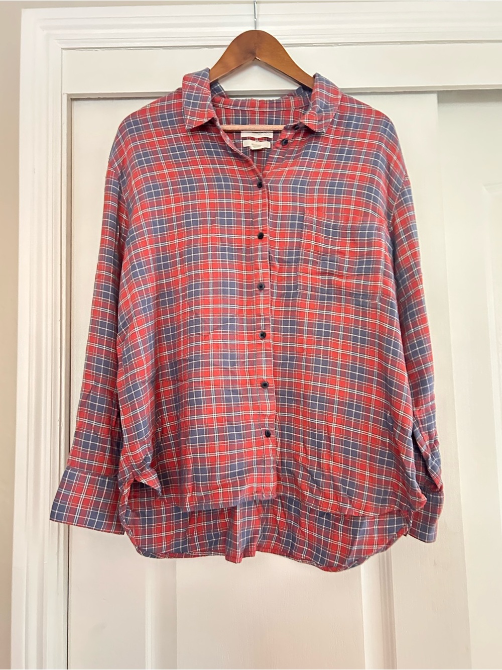 Treasure & Bond Red and Blue Plaid Button-Down Shirt